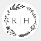 Elegant Monogram | Ursprüngliche Wreath-Hochzeit Runder Aufkleber (Vorderseite)