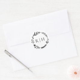 Elegant Monogram | Ursprüngliche Wreath-Hochzeit Runder Aufkleber