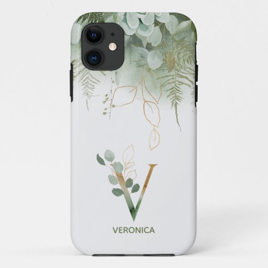 Elegant Monogram V Fern Succulent Case-Mate iPhone Hülle (Rückseite)
