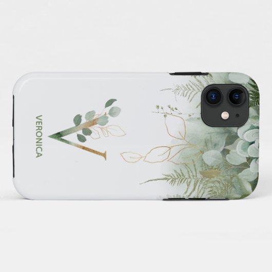 Elegant Monogram V Fern Succulent Case-Mate iPhone Hülle (Rückseite (Horizontal))
