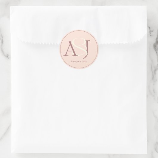 Elegant Monogram Warm Pinkish Earth Tones Wedding Runder Aufkleber (Tasche)