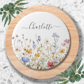 Elegant Monogram Watercolor Colorful Wildflower Button