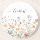 Elegant Monogram Watercolor Colorful Wildflower Getränkeuntersetzer (Vorne)