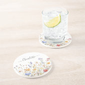 Elegant Monogram Watercolor Colorful Wildflower Getränkeuntersetzer (Seite)