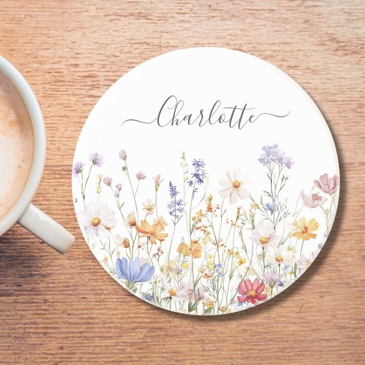 Elegant Monogram Watercolor Colorful Wildflower Getränkeuntersetzer