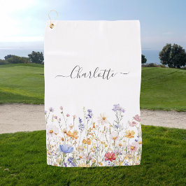 Elegant Monogram Watercolor Colorful Wildflower Golfhandtuch