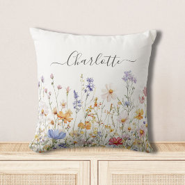 Elegant Monogram Watercolor Colorful Wildflower Kissen