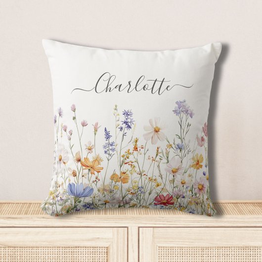 Elegant Monogram Watercolor Colorful Wildflower Kissen