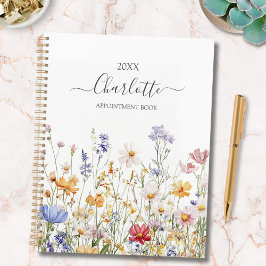 Elegant Monogram Watercolor Colorful Wildflower Planer