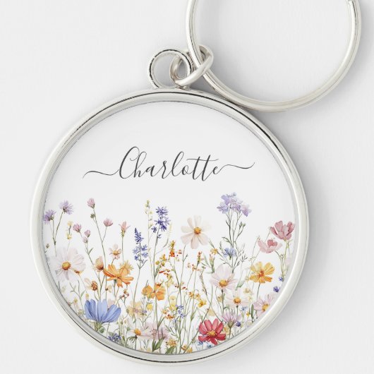 Elegant Monogram Watercolor Colorful Wildflower Schlüsselanhänger (Vorne)
