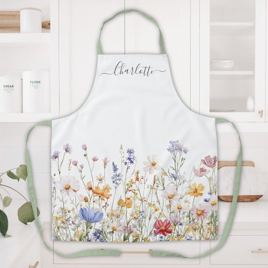 Elegant Monogram Watercolor Colorful Wildflower Schürze