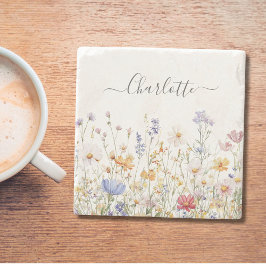 Elegant Monogram Watercolor Colorful Wildflower Steinuntersetzer