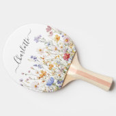 Elegant Monogram Watercolor Colorful Wildflower Tischtennis Schläger (Seitenansicht)