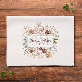 Elegant Monogram Watercolor Fall Wildflower Floral Geschirrtuch