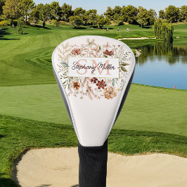 Elegant Monogram Watercolor Fall Wildflower Floral Golf Headcover