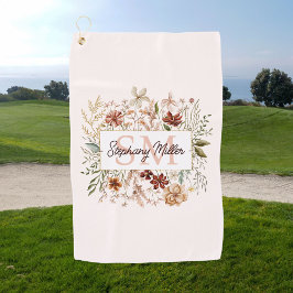 Elegant Monogram Watercolor Fall Wildflower Floral Golfhandtuch