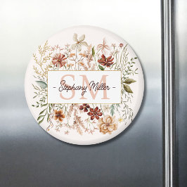 Elegant Monogram Watercolor Fall Wildflower Floral Magnet