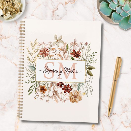 Elegant Monogram Watercolor Fall Wildflower Floral Planer