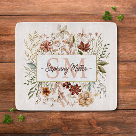 Elegant Monogram Watercolor Fall Wildflower Floral Schneidebrett