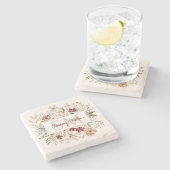 Elegant Monogram Watercolor Fall Wildflower Floral Steinuntersetzer (Seitenansicht)