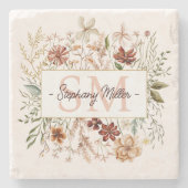 Elegant Monogram Watercolor Fall Wildflower Floral Steinuntersetzer (Vorderseite)