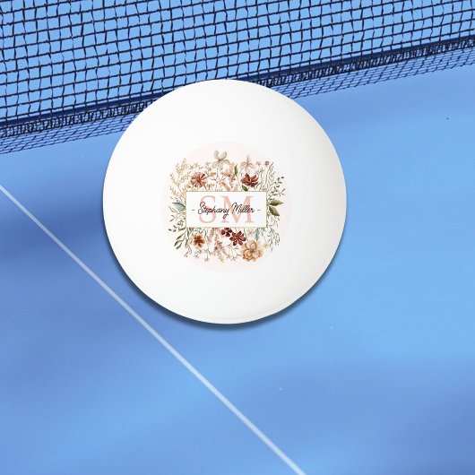 Elegant Monogram Watercolor Fall Wildflower Floral Tischtennisball