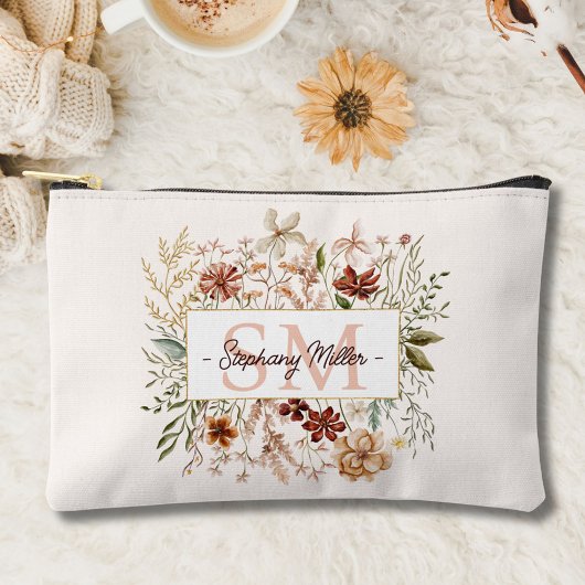 Elegant Monogram Watercolor Fall Wildflower Floral Zubehörtasche
