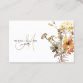 Elegant Monogram Watercolor Wildflowers Visitenkarte (Vorderseite)