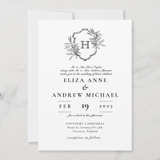 Elegant Monogram Wedding Einladung (Vorderseite)
