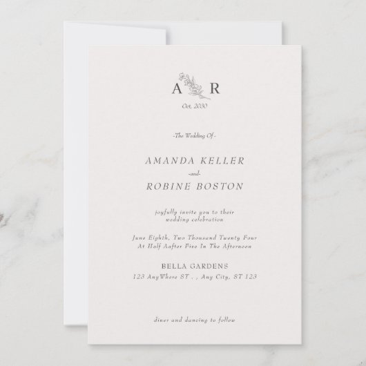 Elegant Monogram Wedding Einladung (Vorderseite)