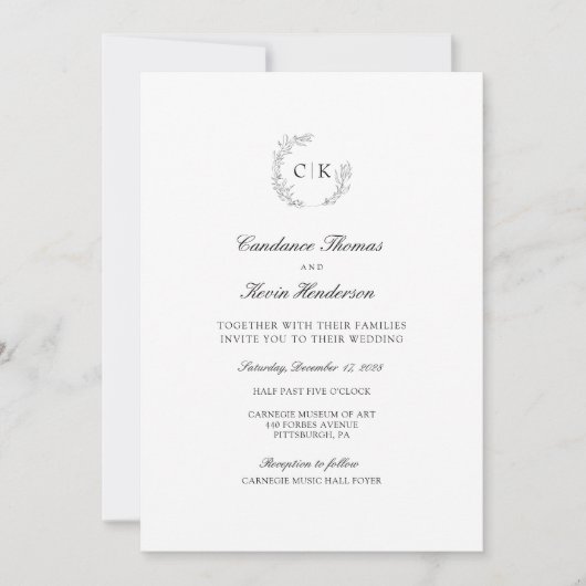 Elegant Monogram Wedding Einladung (Vorderseite)