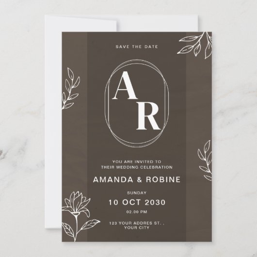 Elegant Monogram Wedding Einladung (Vorderseite)