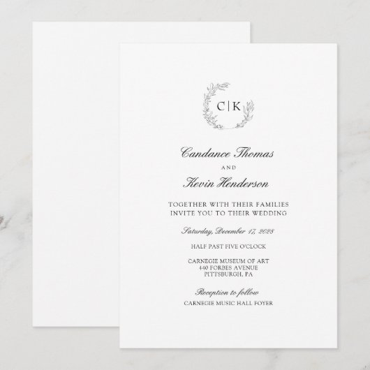 Elegant Monogram Wedding Einladung (Vorne/Hinten)