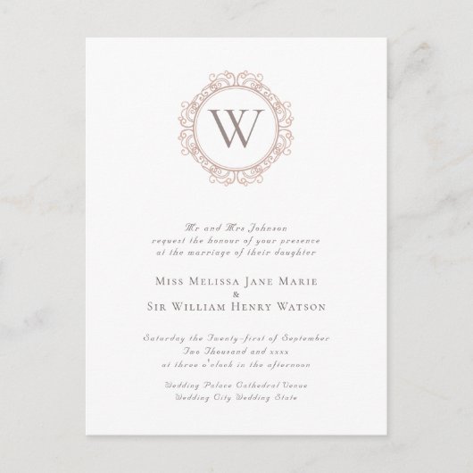 Elegant Monogram Wedding Einladung Postkarte (Vorderseite)