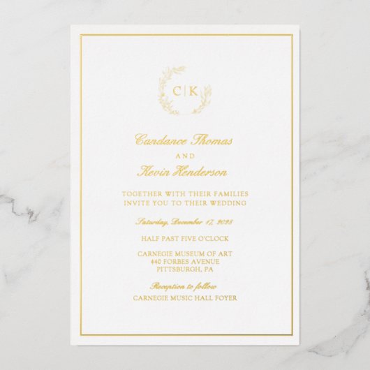 Elegant Monogram Wedding Folieneinladung (Vorderseite)