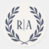 Elegant Monogram Wedding Navy Blue Runder Aufkleber (Vorderseite)