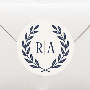 Elegant Monogram Wedding Navy Blue Runder Aufkleber