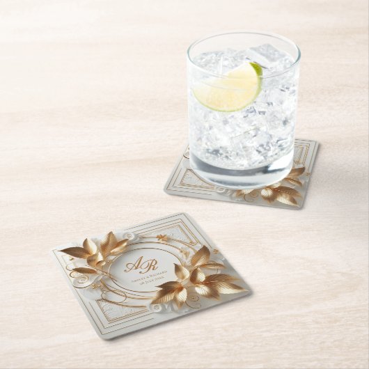 Elegant Monogram Wedding Paper Coaster Rechteckiger Pappuntersetzer (Vor Ort)