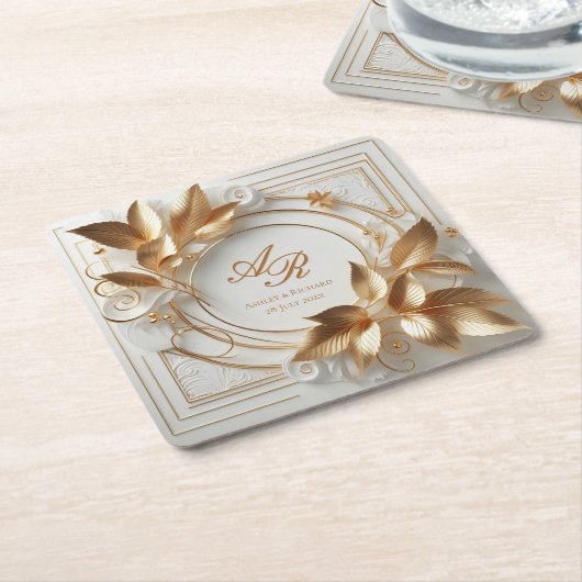 Elegant Monogram Wedding Paper Coaster Rechteckiger Pappuntersetzer (angewinkelt)