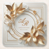 Elegant Monogram Wedding Paper Coaster Rechteckiger Pappuntersetzer (Vorderseite)