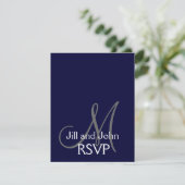 Elegant Monogram Wedding RSVP Card Grau (Stehend Vorderseite)