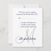 Elegant Monogram Wedding RSVP Card Grau (Rückseite)