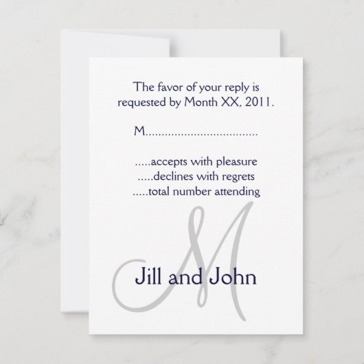 Elegant Monogram Wedding RSVP Card Grau (Rückseite)
