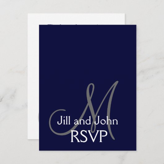 Elegant Monogram Wedding RSVP Card Grau (Vorne/Hinten)