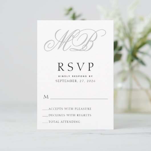 Elegant Monogram Wedding RSVP Karte (Stehend Vorderseite)