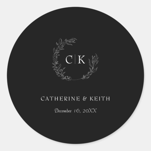 Elegant Monogram Wedding Runder Aufkleber (Vorderseite)