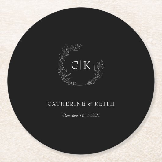 Elegant Monogram Wedding Runder Pappuntersetzer (Vorderseite)