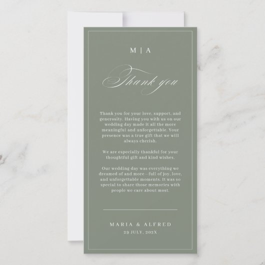 Elegant Monogram Wedding Thank You Card QR Code Dankeskarte (Vorderseite)