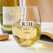 Elegant Monogram Wedding Weinglas Ohne Stiel