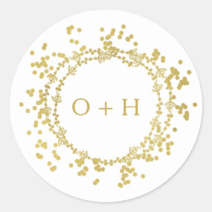 Elegant Monogram Wedding   Weiß und Gold Runder Aufkleber